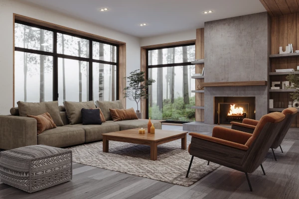 Holzfenster im Wohnzimmer