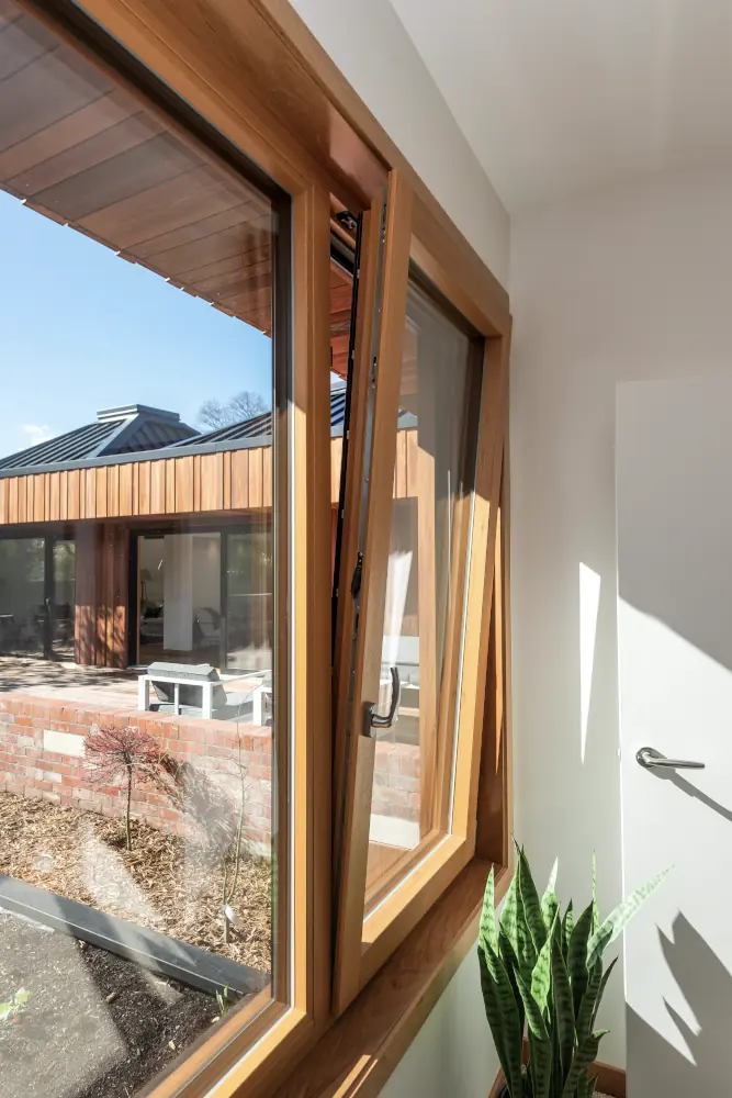 tilted wooden window