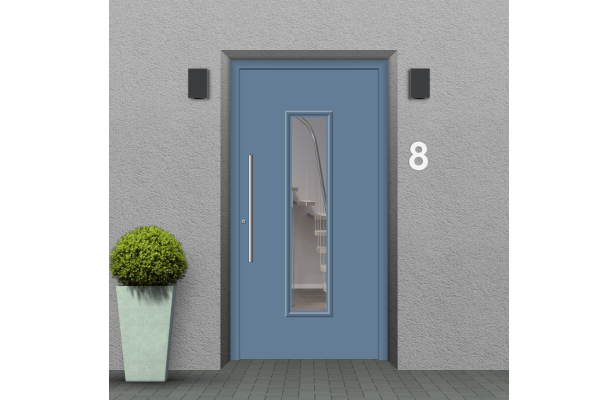 Wood front door pigeon blue