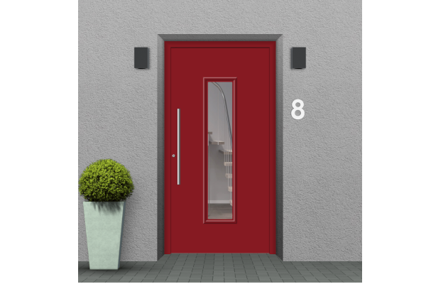 Wood front door ruby red
