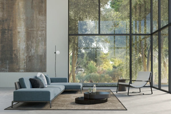 Glass façade in living room