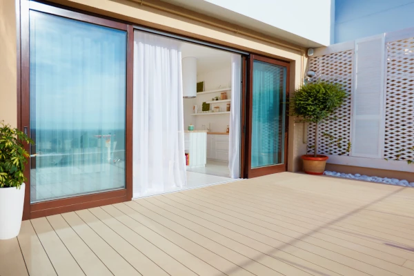 Open wood patio doors