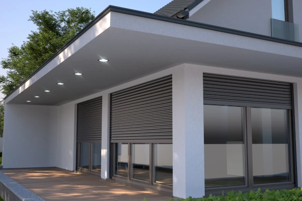 Patio doors with roller shutters