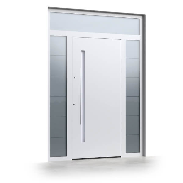 Weiße Aluminium Haustür mit Oberlicht und Seitenteilen