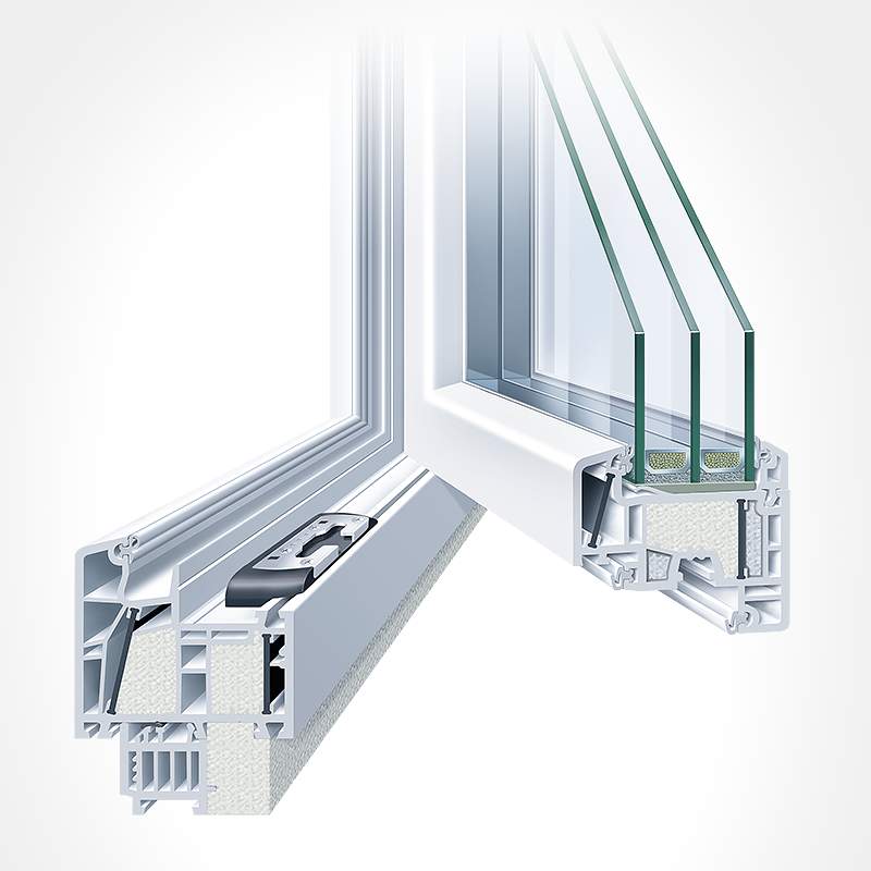 Cross-section of a window that would meet the Passive House requirements.